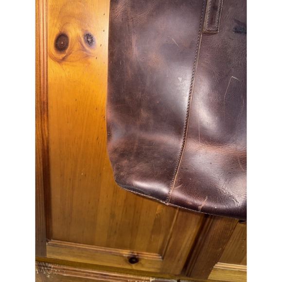 Leather Tote Bag Purse Double Top Handle Shoulder Brown Distressed Boho Minimal - Picture 7 of 16